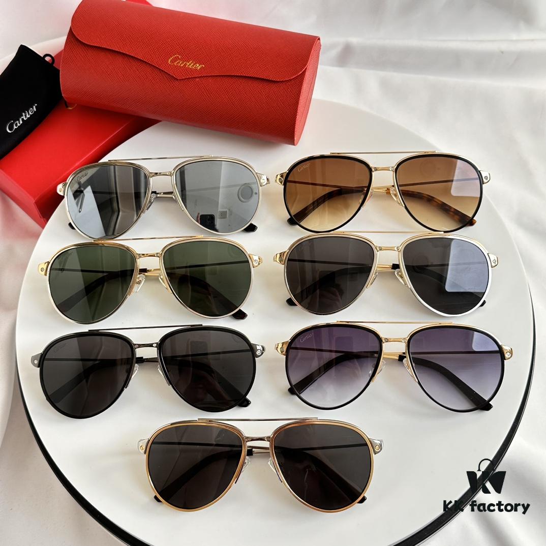 6931acacccd8ab3d7afa0fb5 Santos de Cartier Original Spring Hinge Aviator Sunglasses, Gold Plated Brushed Platinum Bicolor Metal, High-Definition Authentic Lenses, Model 0325, Size 59-19 145