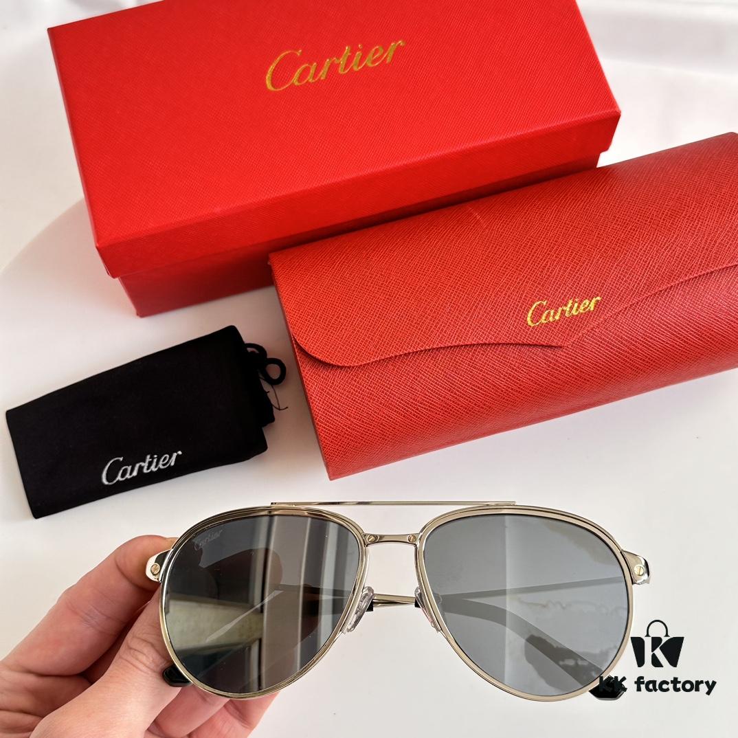 6931acafccd8ab3d7afa0fed Original Spring Hinge Santos de Cartier Sunglasses, Golden Electroplated Brushed Platinum Bicolor Metal, Aviator Style, High-Definition Authentic Lenses, the Pinnacle of Eyewear