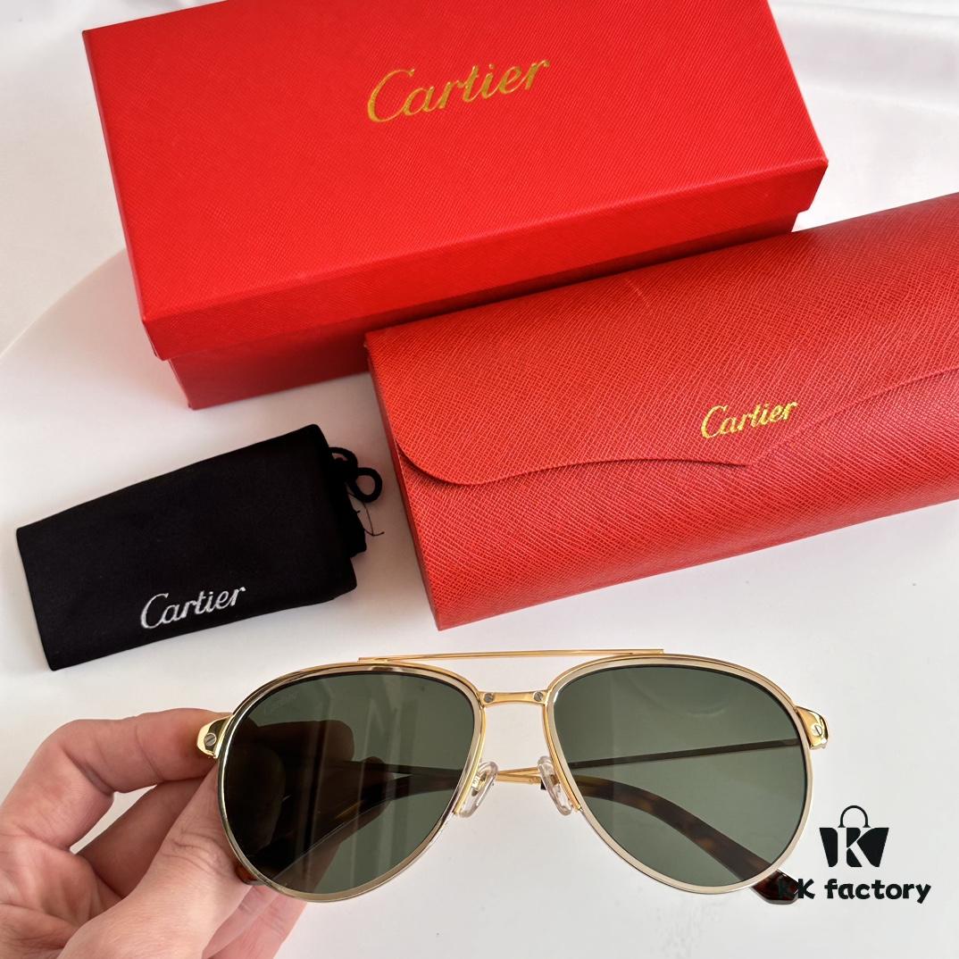 6931acafccd8ab3d7afa0fee Original Spring Hinge Santos de Cartier Sunglasses, Golden Electroplated Brushed Platinum Bicolor Metal, Aviator Style, High-Definition Authentic Lenses, the Pinnacle of Eyewear
