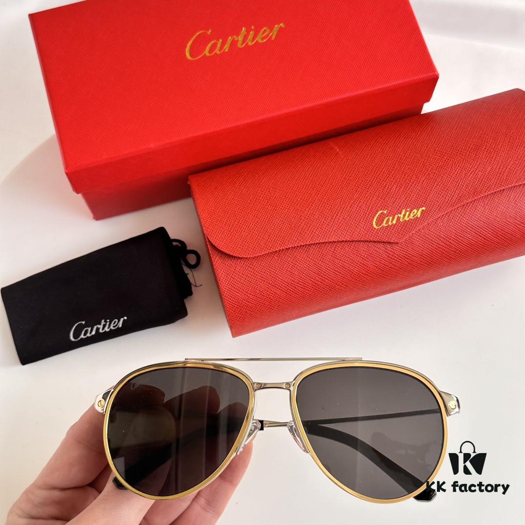 6931acafccd8ab3d7afa0ff0 Original Spring Hinge Santos de Cartier Sunglasses, Golden Electroplated Brushed Platinum Bicolor Metal, Aviator Style, High-Definition Authentic Lenses, the Pinnacle of Eyewear