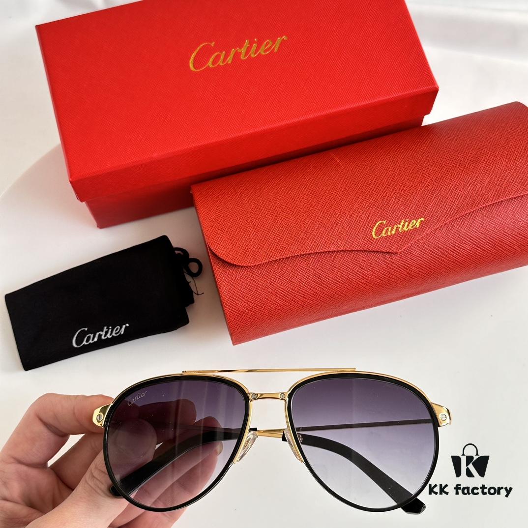 6931acb0ccd8ab3d7afa0ff1 Original Spring Hinge Santos de Cartier Sunglasses, Golden Electroplated Brushed Platinum Bicolor Metal, Aviator Style, High-Definition Authentic Lenses, the Pinnacle of Eyewear