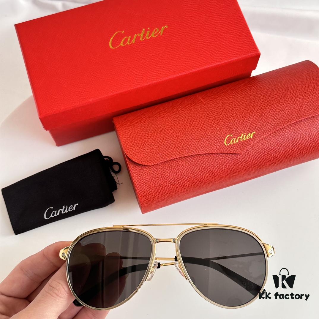 6931acb0ccd8ab3d7afa0ff2 Original Spring Hinge Santos de Cartier Sunglasses, Golden Electroplated Brushed Platinum Bicolor Metal, Aviator Style, High-Definition Authentic Lenses, the Pinnacle of Eyewear