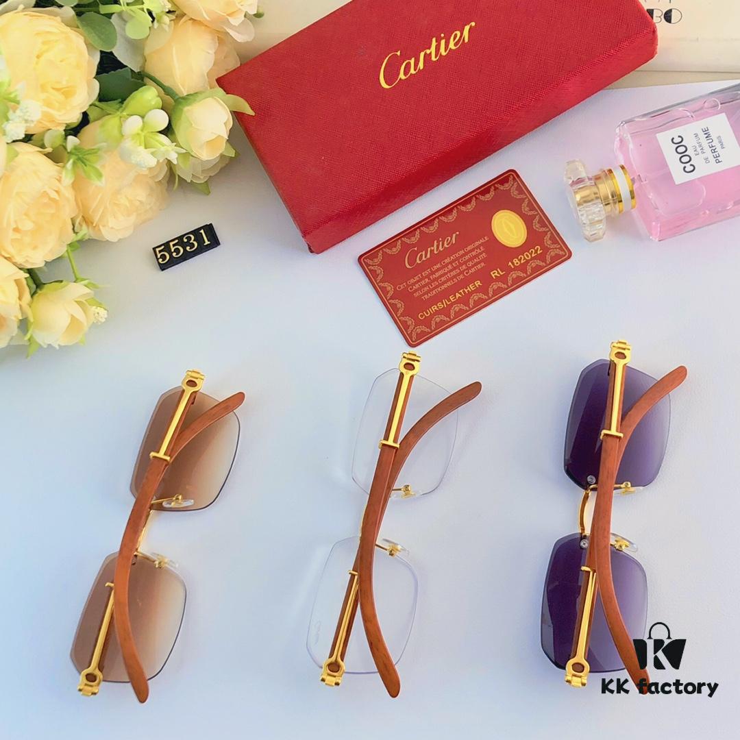 6931acb8ccd8ab3d7afa106a Cartier 2024 New Arrival Wooden Frame Temple Sunglasses, Frameless Fashion Unisex Eyewear