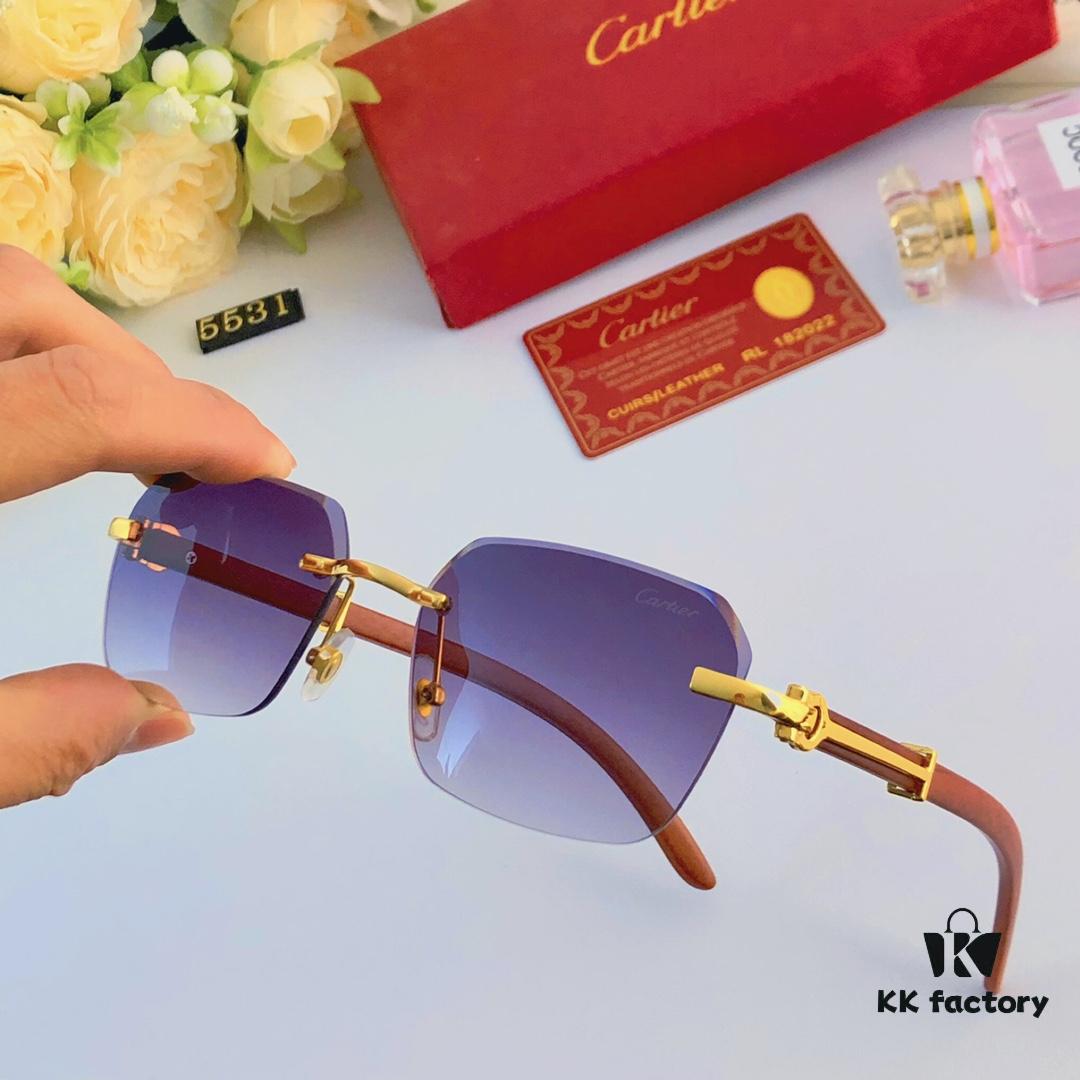 6931acb8ccd8ab3d7afa106b Cartier 2024 New Arrival Wooden Frame Temple Sunglasses, Frameless Fashion Unisex Eyewear