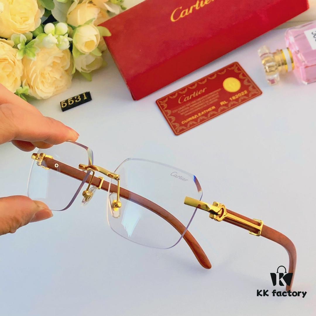 6931acb8ccd8ab3d7afa106c Cartier 2024 New Arrival Wooden Frame Temple Sunglasses, Frameless Fashion Unisex Eyewear