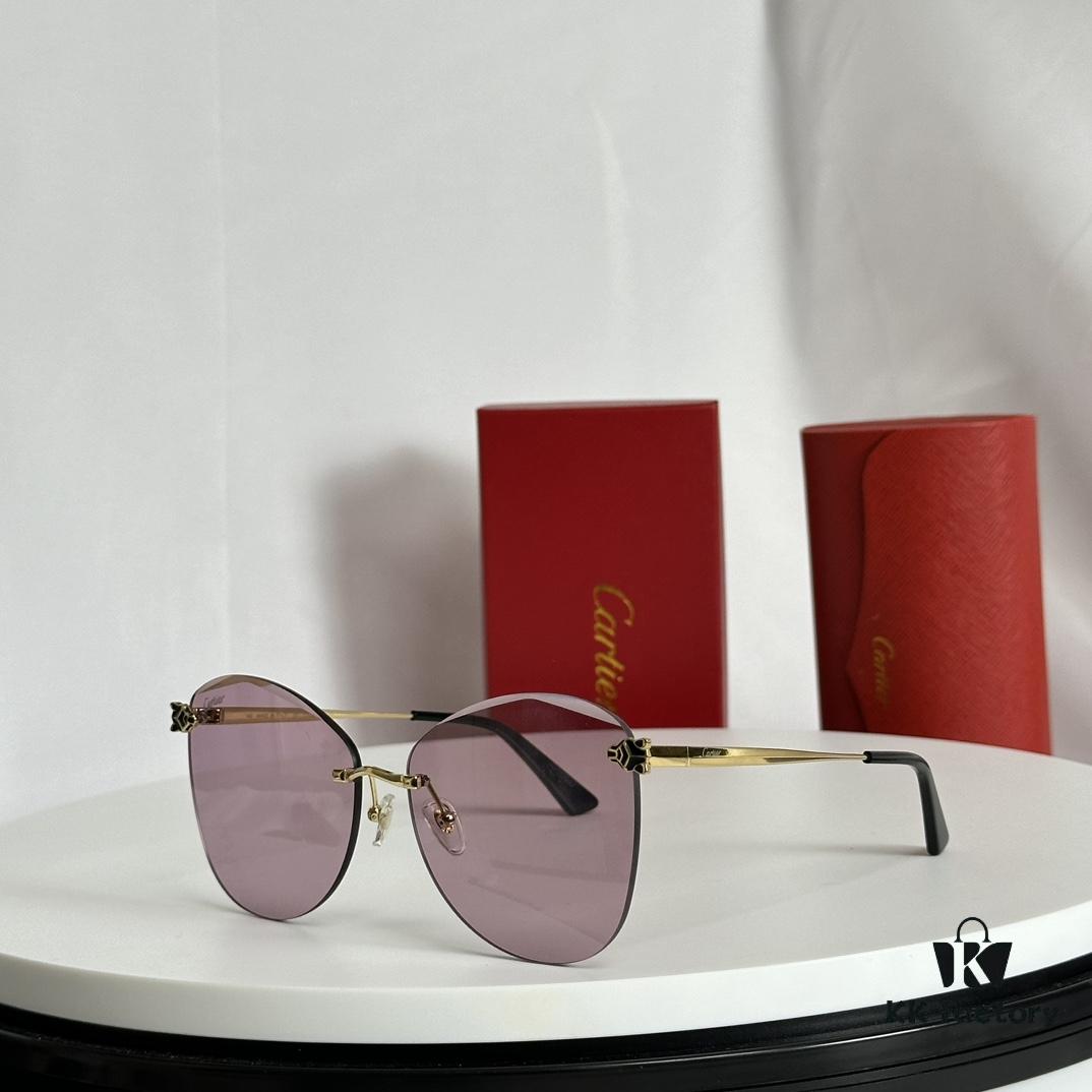 6931acceccd8ab3d7afa11b0 110 Cartier Golden Plated Nylon Round Cat-Eye Sunglasses Sun Protection Model CT0398S Size: 62□15-145