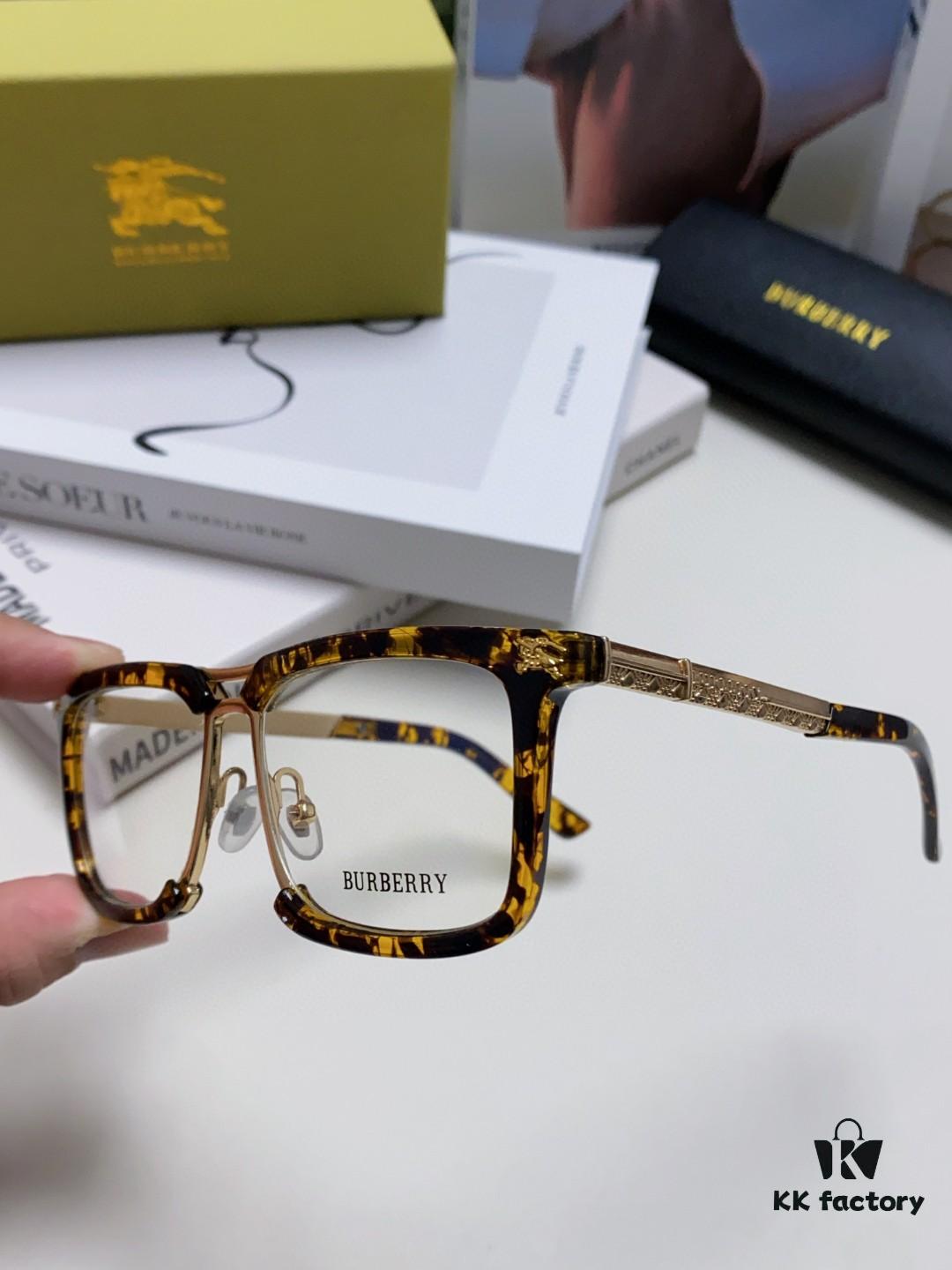 BURBERRY Full-Rim Metal Prescription Eyeglass Frame, Unisex Business Optical Glasses Frame Compatible with Sunglasses
