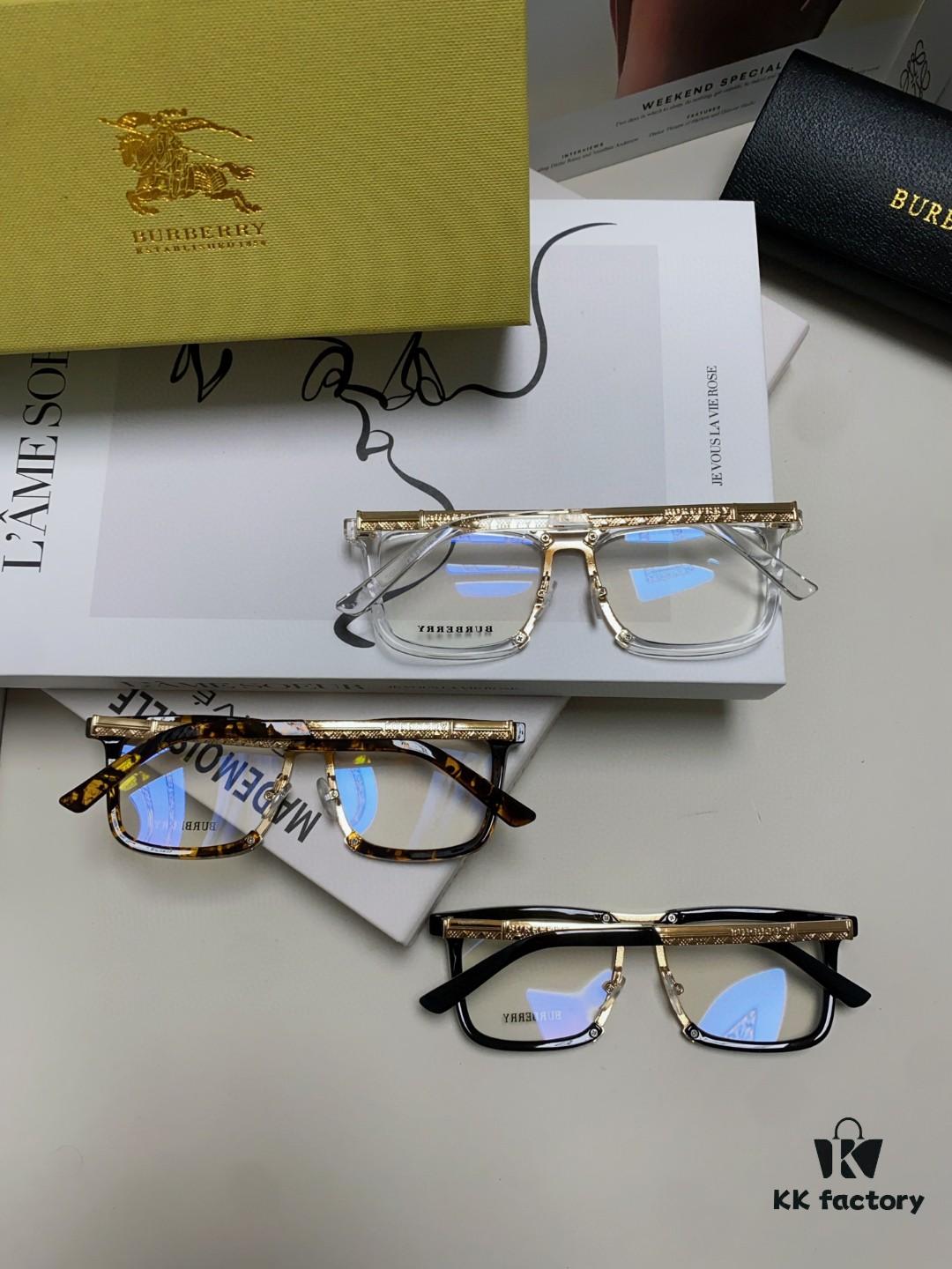 BURBERRY Full-Rim Metal Prescription Eyeglass Frame, Unisex Business Optical Glasses Frame Compatible with Sunglasses