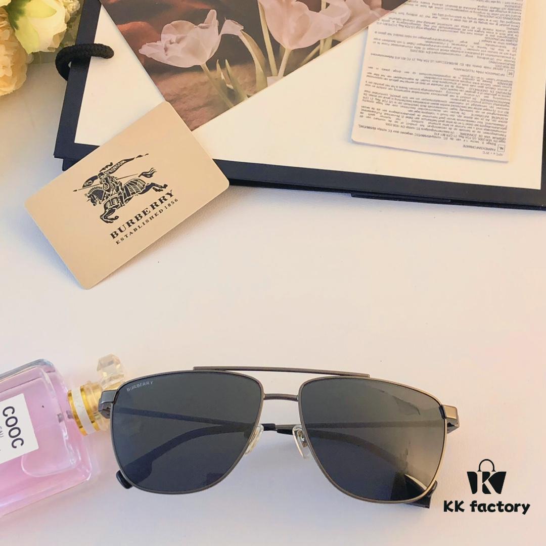 6931ad4bccd8ab3d7afa18df Burberry European and American Fashion Dual-Bridge Metal Men's Sunglasses, Trendy Pilot Shades for Street Photography and Driving