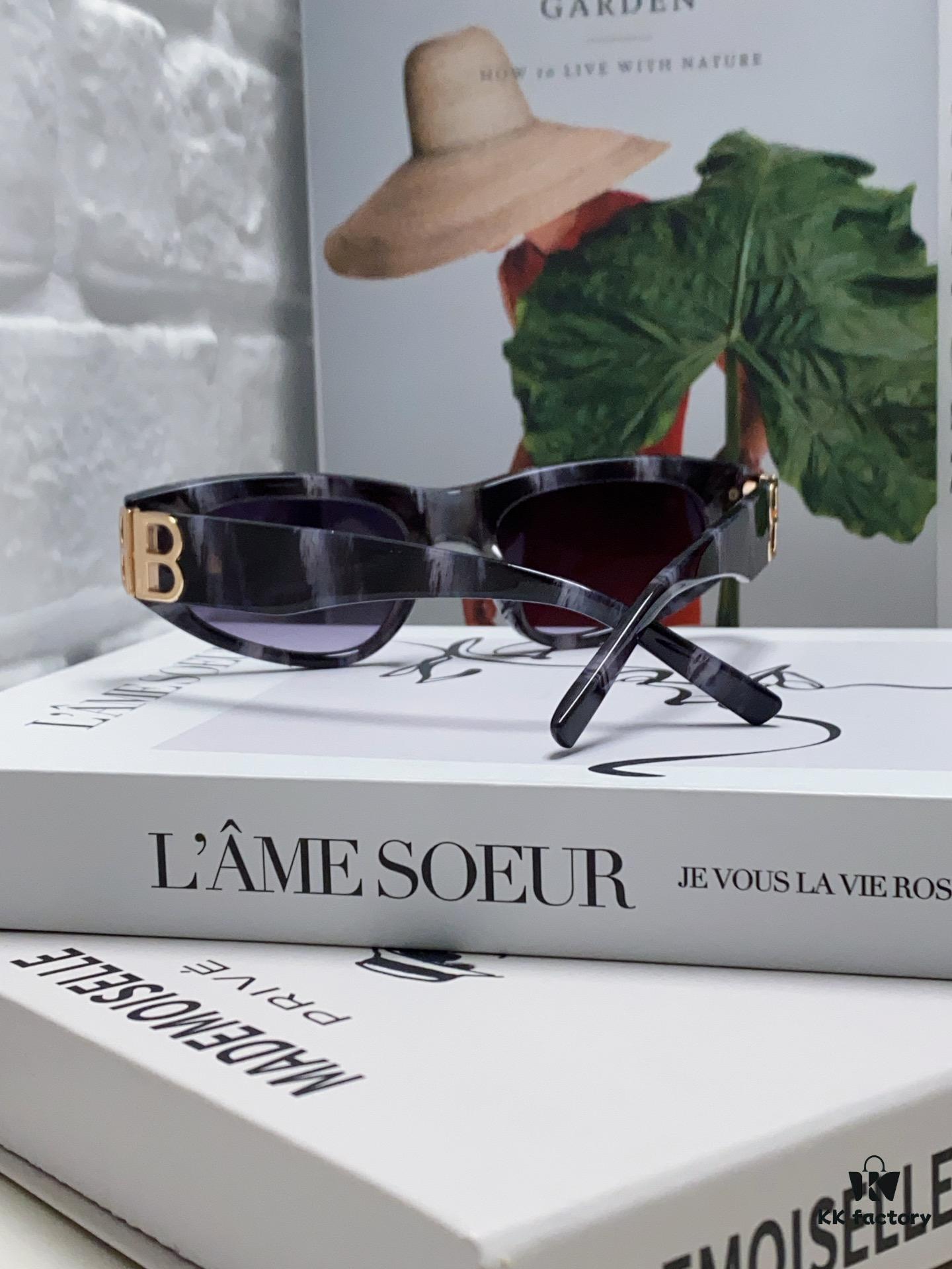 6931adc9ccd8ab3d7afa1fed Balenciaga Black Sunglasses Double B Streetwear Women's Summer Sunglasses Ins 2024 New Hip-Hop Retro Fashion High-End UV Protection Eyewear