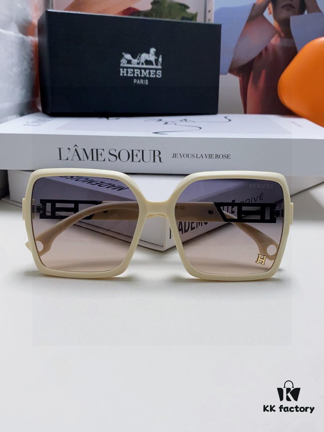 6931ae42ccd8ab3d7afa262a Hermes 2024 New Women's Square Oversized Sunglasses Round Face Slimming UV Protection Luxury Travel Sun Glasses