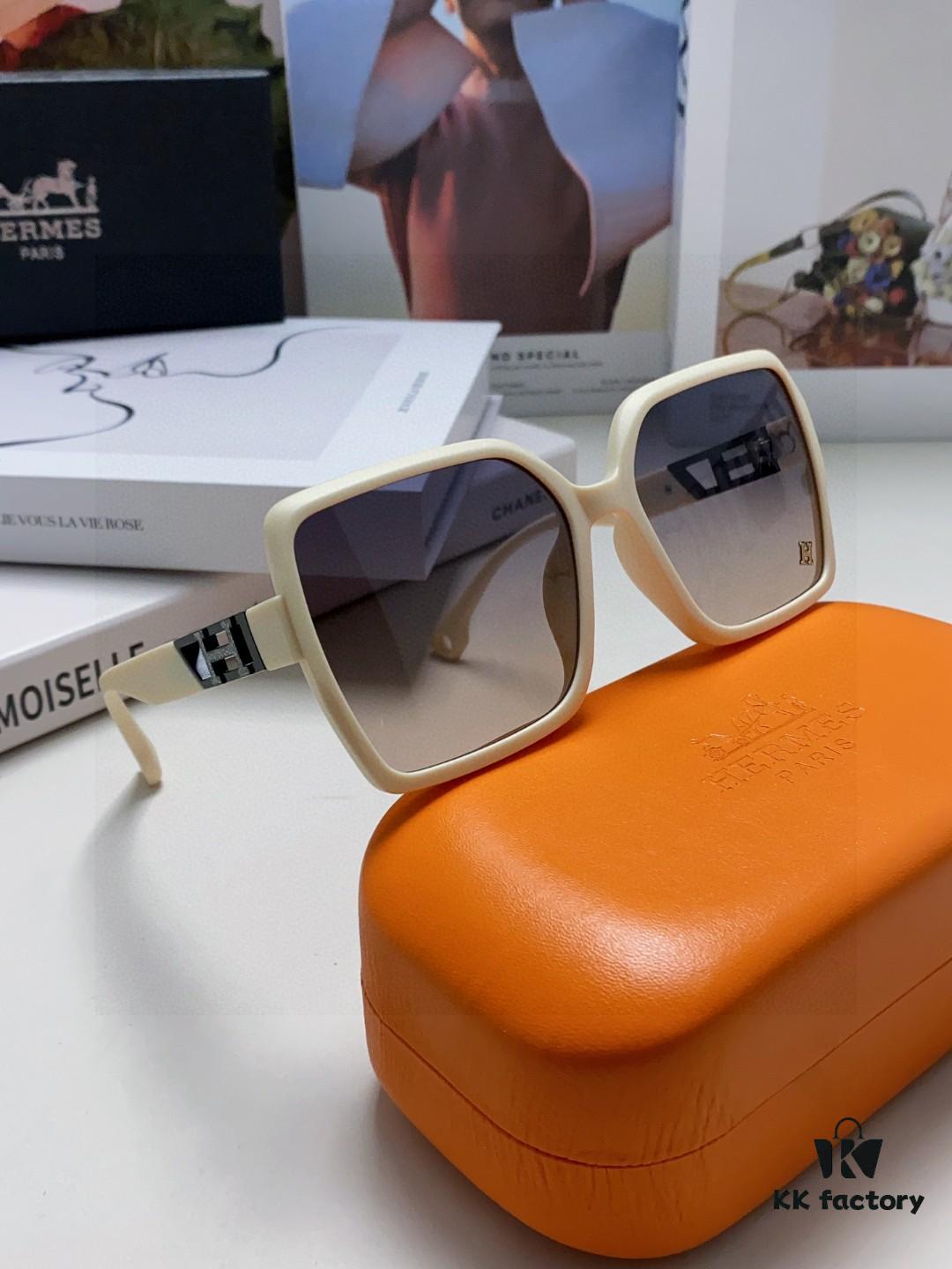 6931ae42ccd8ab3d7afa262b Hermes 2024 New Women's Square Oversized Sunglasses Round Face Slimming UV Protection Luxury Travel Sun Glasses