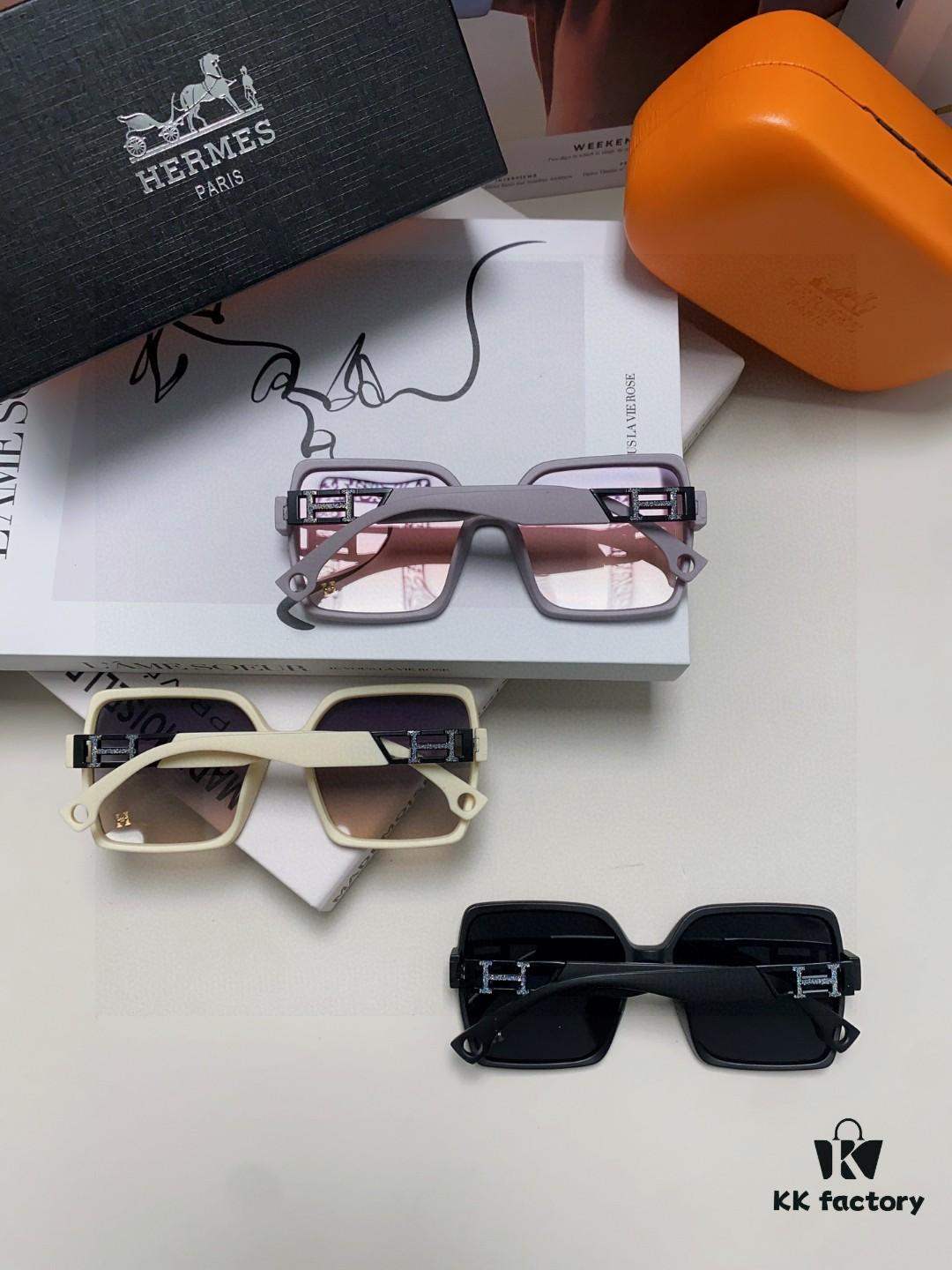 6931ae42ccd8ab3d7afa262c Hermes 2024 New Women's Square Oversized Sunglasses Round Face Slimming UV Protection Luxury Travel Sun Glasses