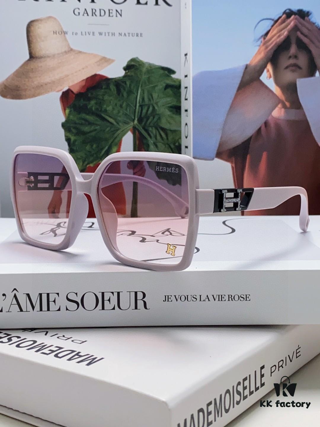 6931ae8fccd8ab3d7afa2a77 Hermes 2024 New Women's Square Oversized Sunglasses Round Face Slimming UV Protection High-End Travel Sun Glasses