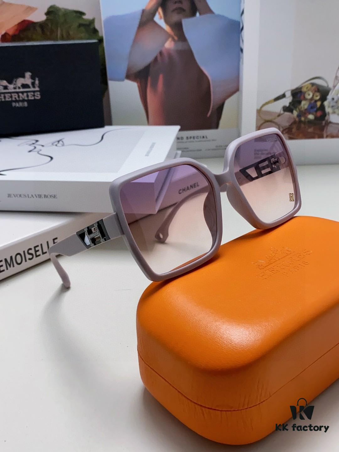 6931ae8fccd8ab3d7afa2a7e Hermes 2024 New Women's Square Oversized Sunglasses Round Face Slimming UV Protection High-End Travel Sun Glasses