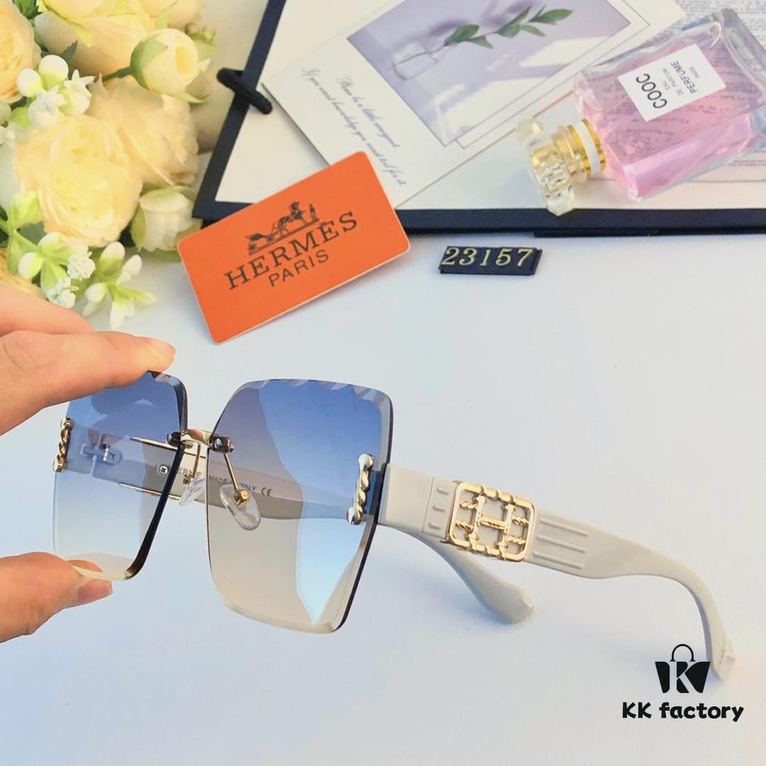 6931ae9cccd8ab3d7afa2b3a Hermes 2024 New Arrival European and American Style Frameless Sunglasses for Women, Oversized Summer Sun Glasses that Flatter Large Faces and Slim the Appearance