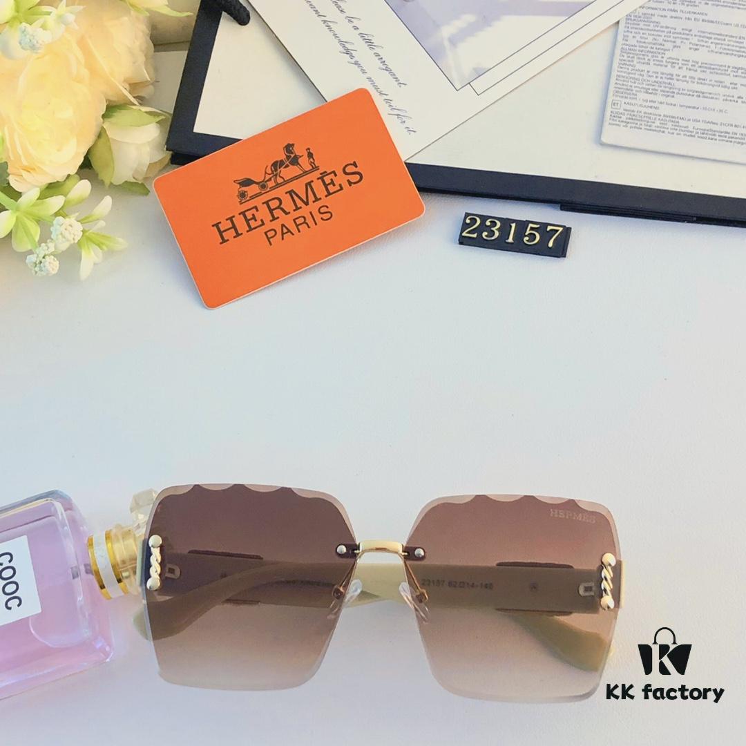 6931ae9cccd8ab3d7afa2b3c Hermes 2024 New Arrival European and American Style Frameless Sunglasses for Women, Oversized Summer Sun Glasses that Flatter Large Faces and Slim the Appearance