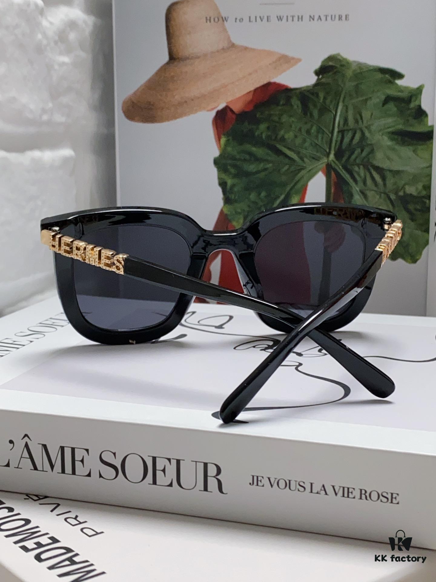 6931aed4ccd8ab3d7afa2e61 Hermes 2024 New Arrival Retro Square Unisex Sunglasses for Women, Slimming Frame for Round Faces, Fashionable Metal Hollow-out Temples, UV-Protective Sunglasses