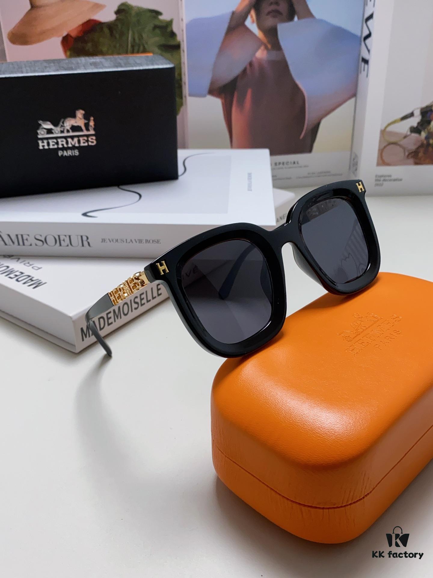 6931aed5ccd8ab3d7afa2e66 Hermes 2024 New Arrival Retro Square Unisex Sunglasses for Women, Slimming Frame for Round Faces, Fashionable Metal Hollow-out Temples, UV-Protective Sunglasses