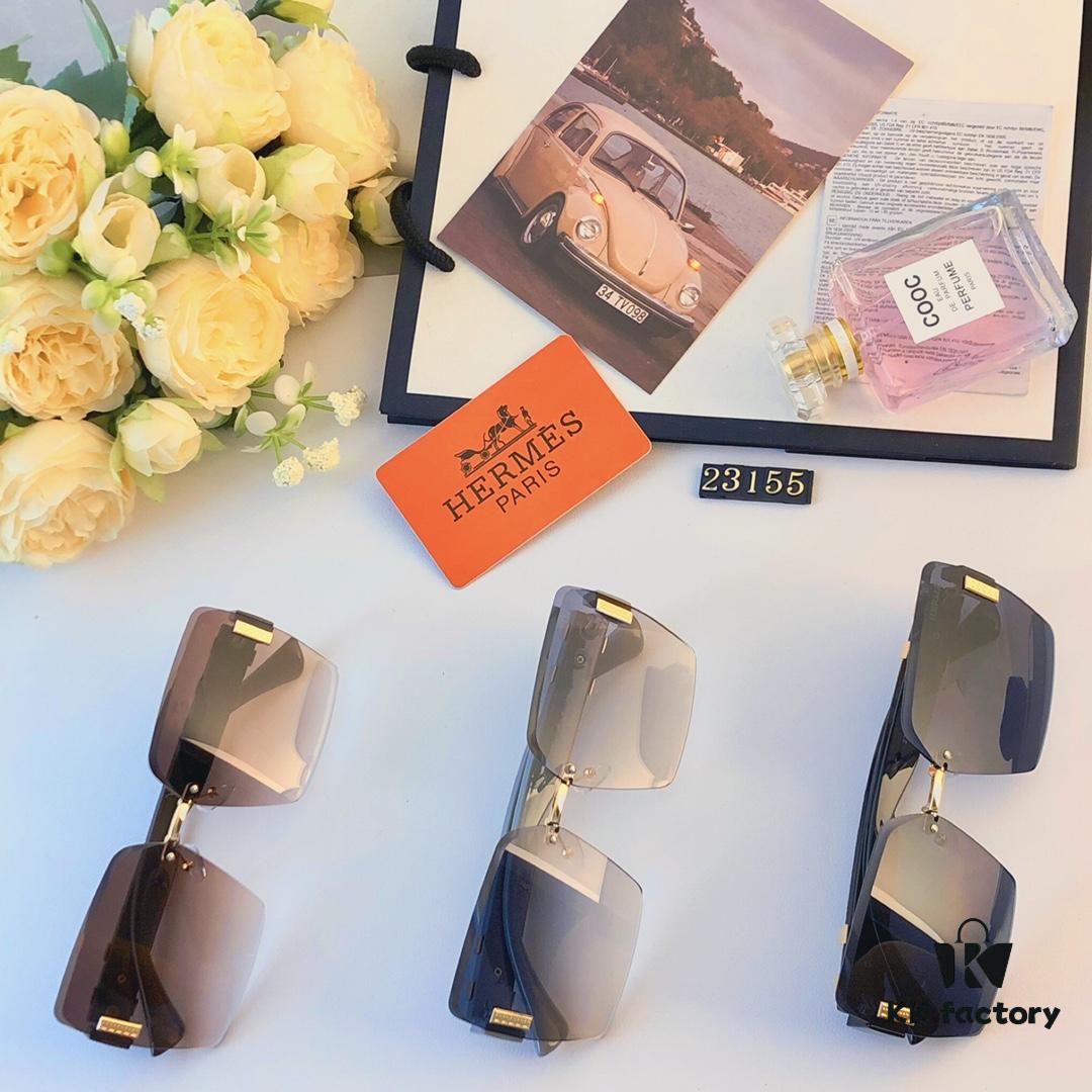 6931aee9ccd8ab3d7afa2f8a Hermes 2024 New Square Frameless Cut-edge Sunglasses for Women, Retro Fashion Lightweight Luxury Letter Design High-end UV Protection Sun Glasses