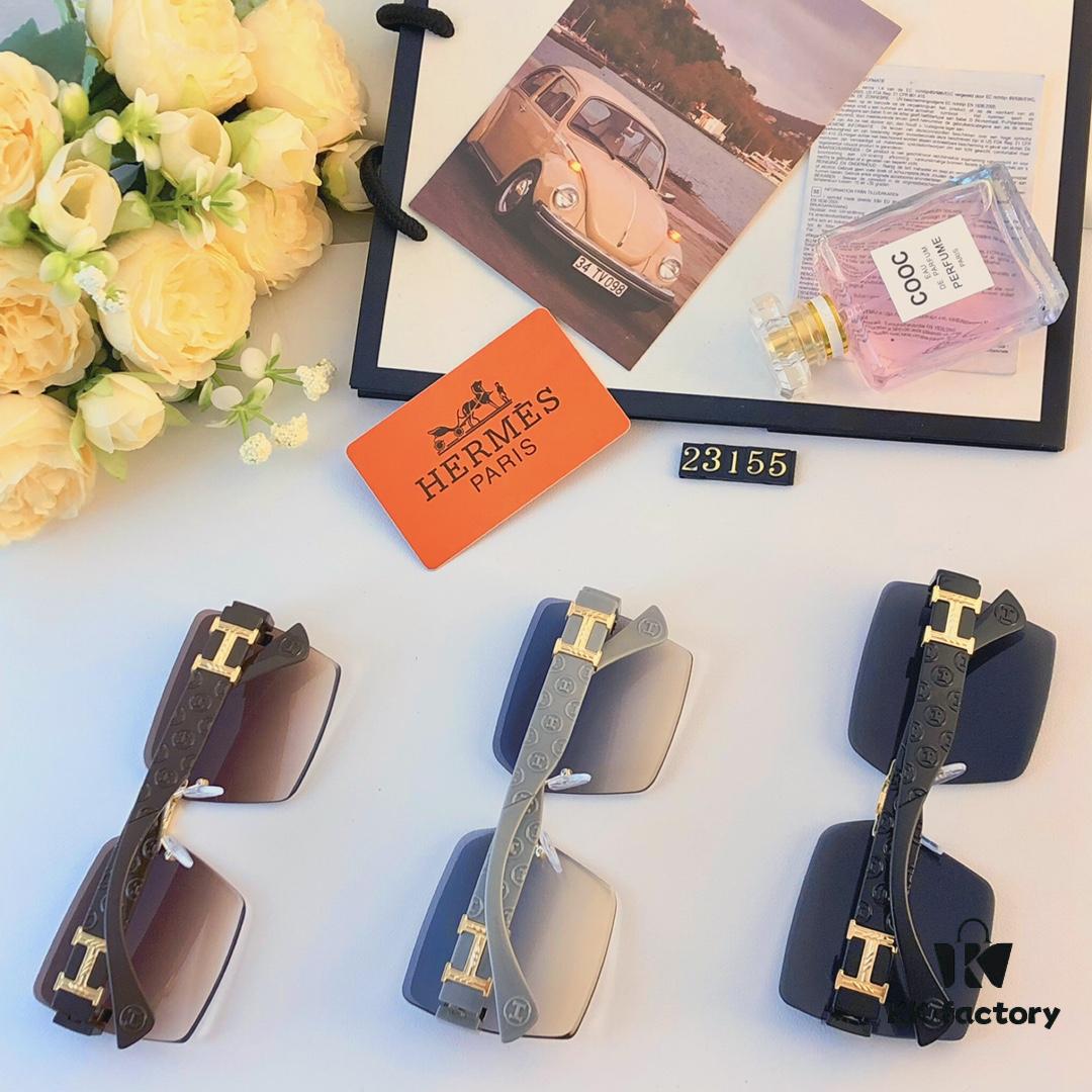 6931aee9ccd8ab3d7afa2f8b Hermes 2024 New Square Frameless Cut-edge Sunglasses for Women, Retro Fashion Lightweight Luxury Letter Design High-end UV Protection Sun Glasses