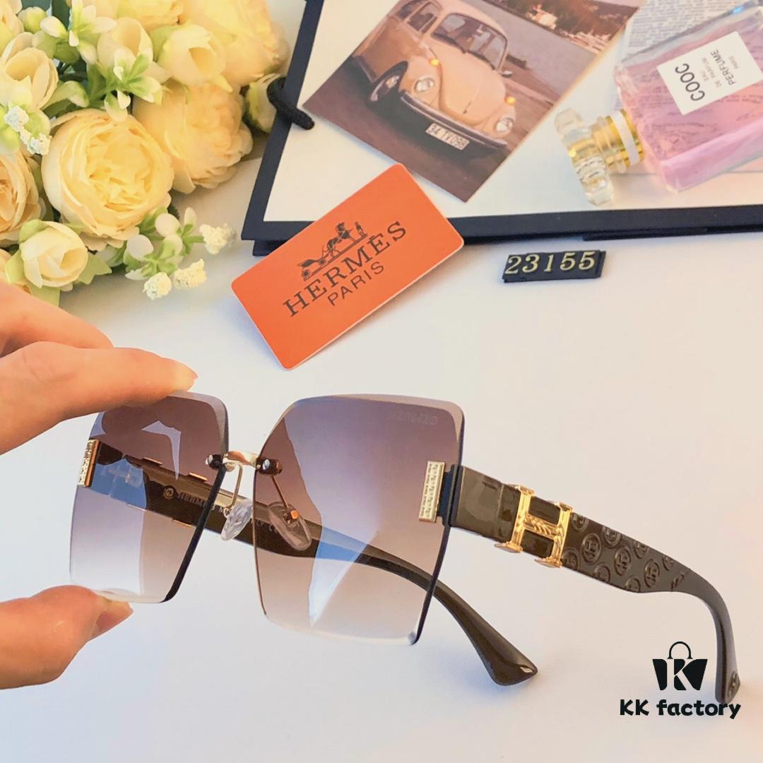 6931aee9ccd8ab3d7afa2f8e Hermes 2024 New Square Frameless Cut-edge Sunglasses for Women, Retro Fashion Lightweight Luxury Letter Design High-end UV Protection Sun Glasses