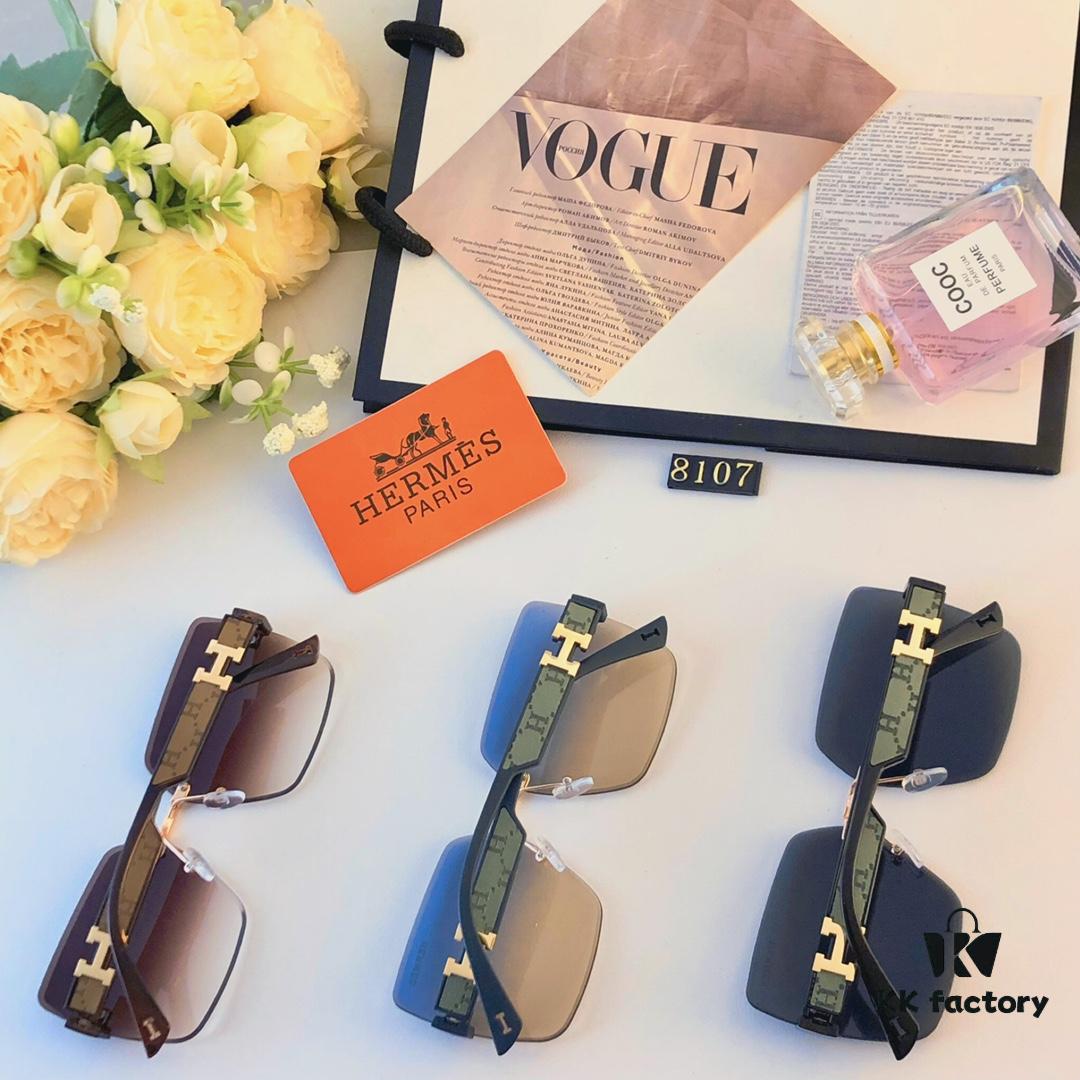 6931aeecccd8ab3d7afa2fb9 Hermes 2024 New Square Frameless Cut-Out Sunglasses for Women, Retro Fashion Lightweight Luxury Letter Design High-End UV Protection Sun Glasses