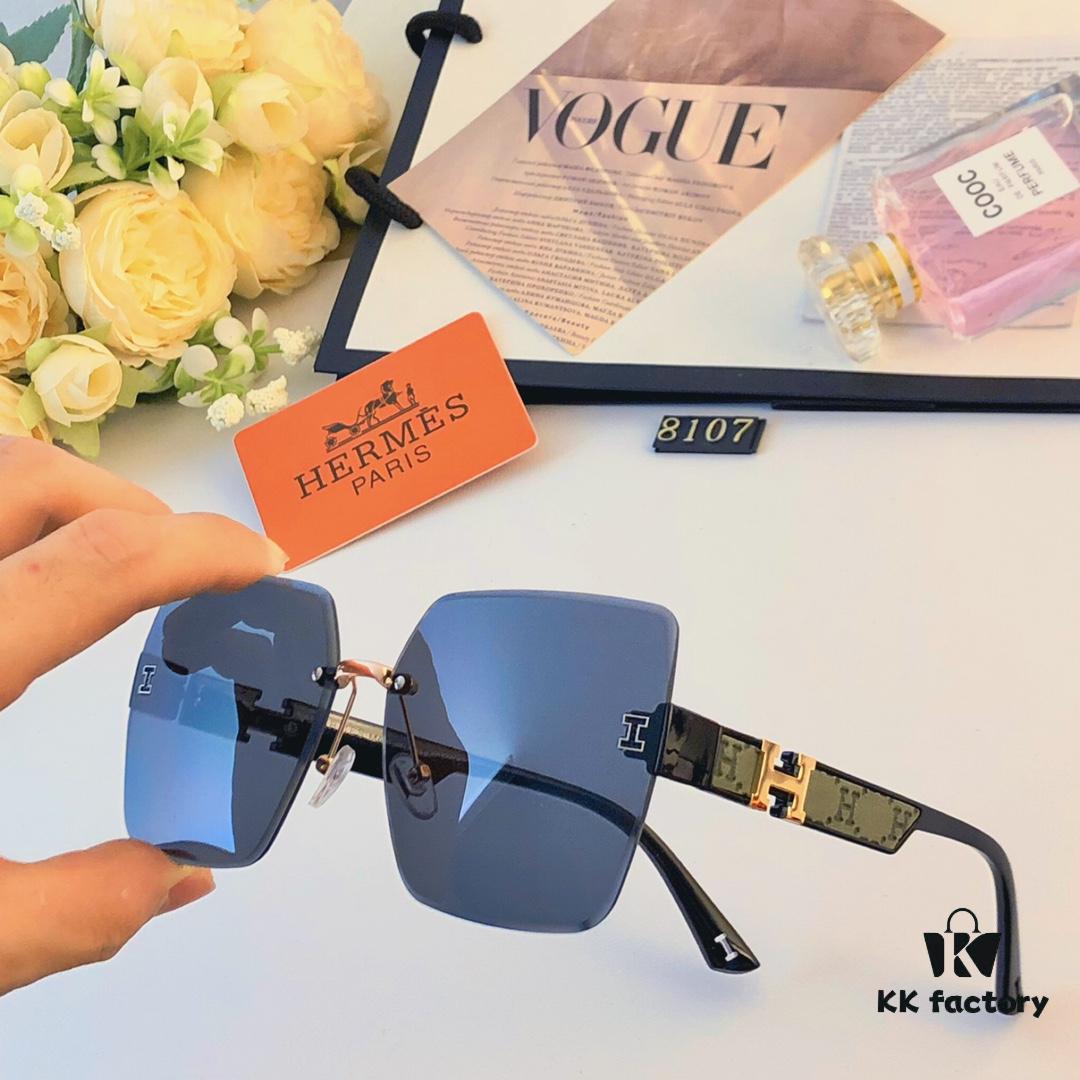 6931aeecccd8ab3d7afa2fba Hermes 2024 New Square Frameless Cut-Out Sunglasses for Women, Retro Fashion Lightweight Luxury Letter Design High-End UV Protection Sun Glasses
