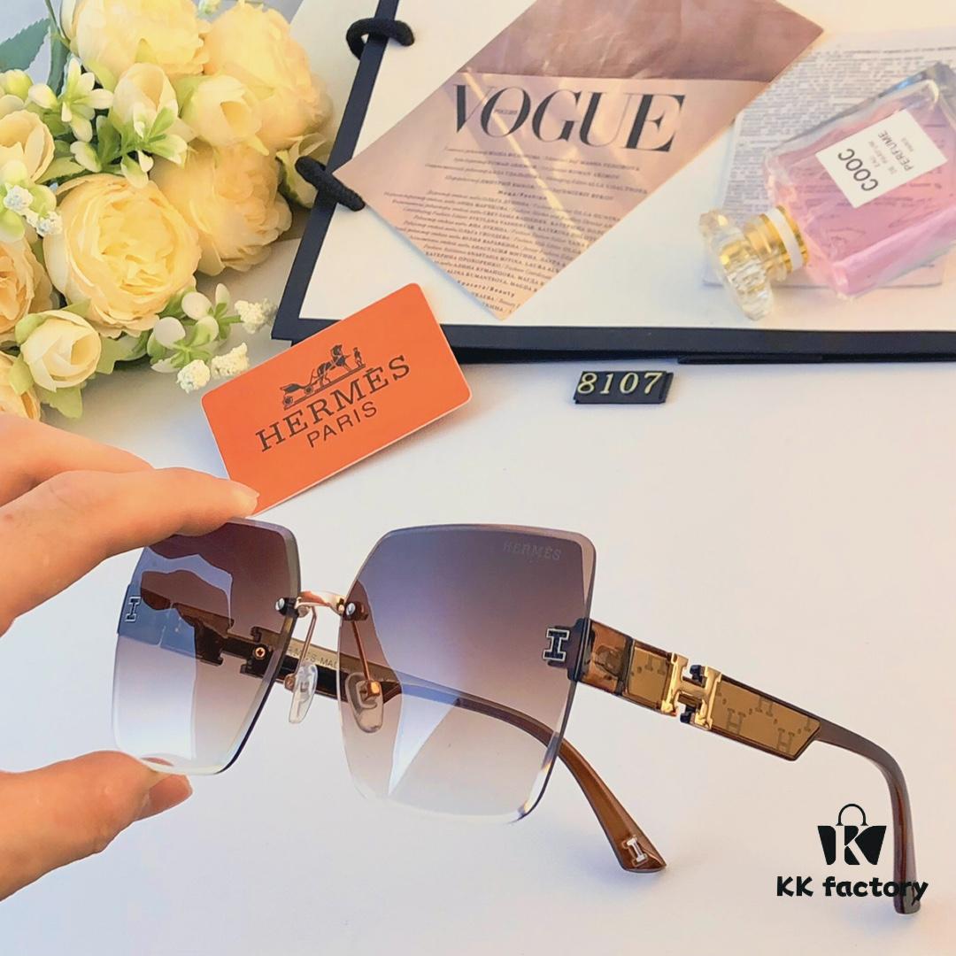 6931aeecccd8ab3d7afa2fbb Hermes 2024 New Square Frameless Cut-Out Sunglasses for Women, Retro Fashion Lightweight Luxury Letter Design High-End UV Protection Sun Glasses