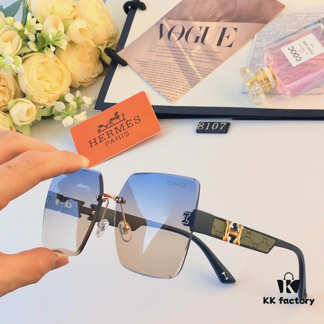 6931aeecccd8ab3d7afa2fbc Hermes 2024 New Square Frameless Cut-Out Sunglasses for Women, Retro Fashion Lightweight Luxury Letter Design High-End UV Protection Sun Glasses