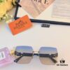 6931aeecccd8ab3d7afa2fbd Hermes 2024 New Square Frameless Cut-Out Sunglasses for Women, Retro Fashion Lightweight Luxury Letter Design High-End UV Protection Sun Glasses