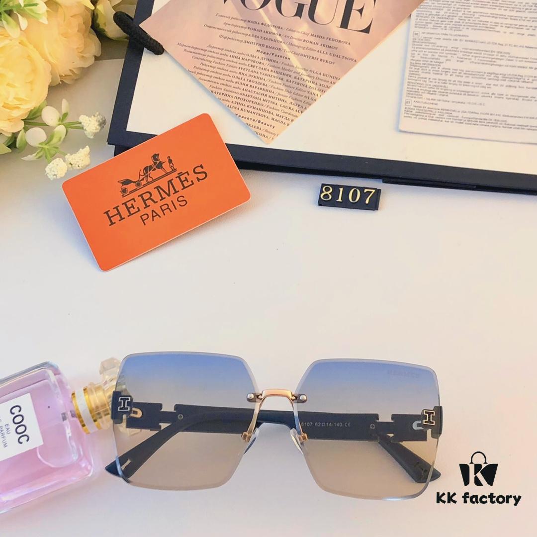 6931aeecccd8ab3d7afa2fbd Hermes 2024 New Square Frameless Cut-Out Sunglasses for Women, Retro Fashion Lightweight Luxury Letter Design High-End UV Protection Sun Glasses