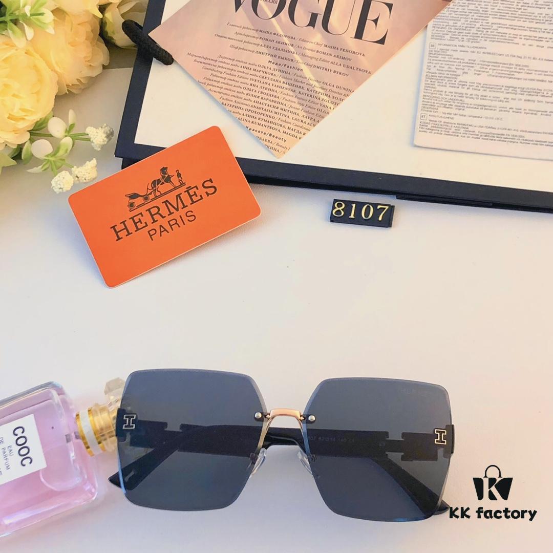 6931aeedccd8ab3d7afa2fbe Hermes 2024 New Square Frameless Cut-Out Sunglasses for Women, Retro Fashion Lightweight Luxury Letter Design High-End UV Protection Sun Glasses