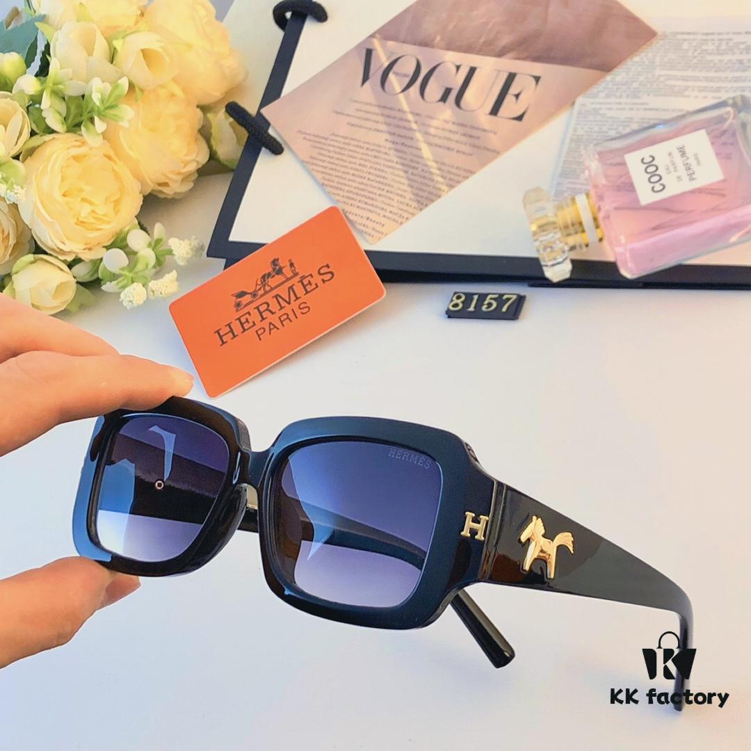 Hermes Korean-Style Square Frame Minimalist Fashion Sunglasses for Women, Stylish Round-Face-Friendly Driving Shades, UV-Protective Sun Glasses