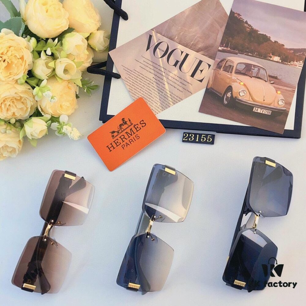 6931aef5ccd8ab3d7afa3035 Hermes 2024 New Square Frameless Cut-Out Sunglasses for Women, Retro Fashion Lightweight Luxury Letter Design High-End UV Protection Sun Glasses