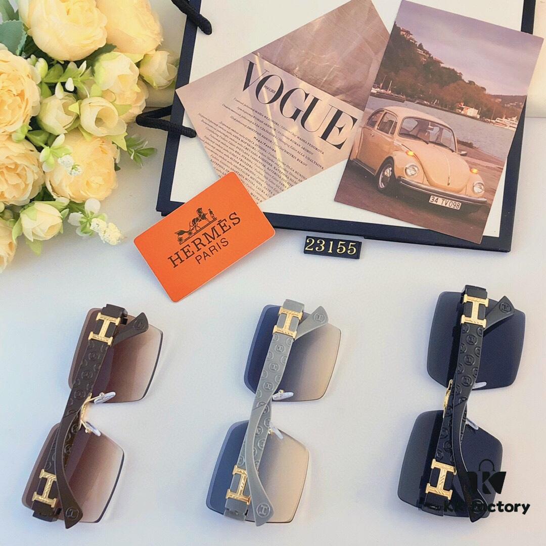 6931aef5ccd8ab3d7afa3036 Hermes 2024 New Square Frameless Cut-Out Sunglasses for Women, Retro Fashion Lightweight Luxury Letter Design High-End UV Protection Sun Glasses