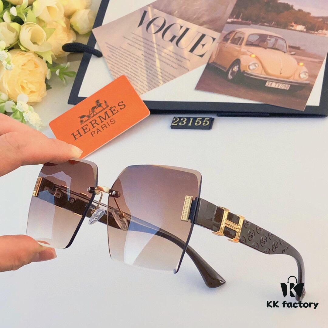6931aef5ccd8ab3d7afa3038 Hermes 2024 New Square Frameless Cut-Out Sunglasses for Women, Retro Fashion Lightweight Luxury Letter Design High-End UV Protection Sun Glasses