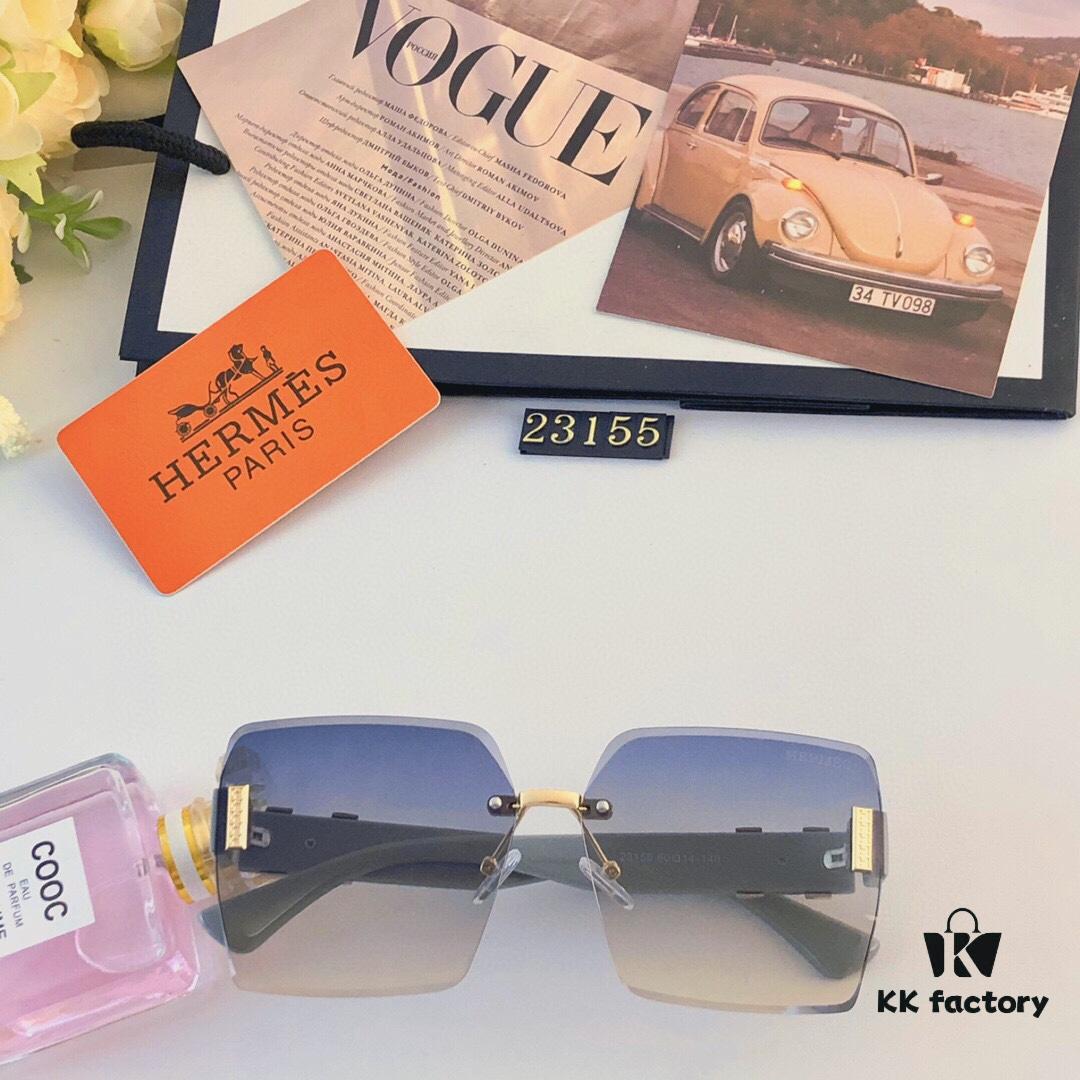 6931aef5ccd8ab3d7afa303a Hermes 2024 New Square Frameless Cut-Out Sunglasses for Women, Retro Fashion Lightweight Luxury Letter Design High-End UV Protection Sun Glasses