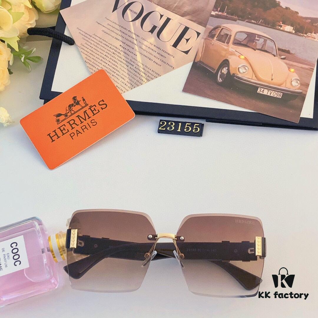 6931aef5ccd8ab3d7afa303b Hermes 2024 New Square Frameless Cut-Out Sunglasses for Women, Retro Fashion Lightweight Luxury Letter Design High-End UV Protection Sun Glasses
