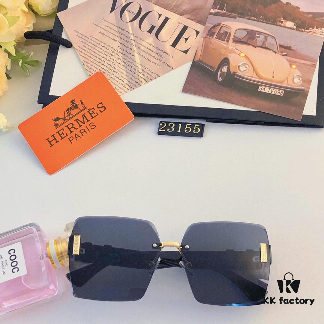 6931aef5ccd8ab3d7afa303c Hermes 2024 New Square Frameless Cut-Out Sunglasses for Women, Retro Fashion Lightweight Luxury Letter Design High-End UV Protection Sun Glasses