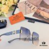 6931aef5ccd8ab3d7afa303d Hermes 2024 New Square Frameless Cut-Out Sunglasses for Women, Retro Fashion Lightweight Luxury Letter Design High-End UV Protection Sun Glasses
