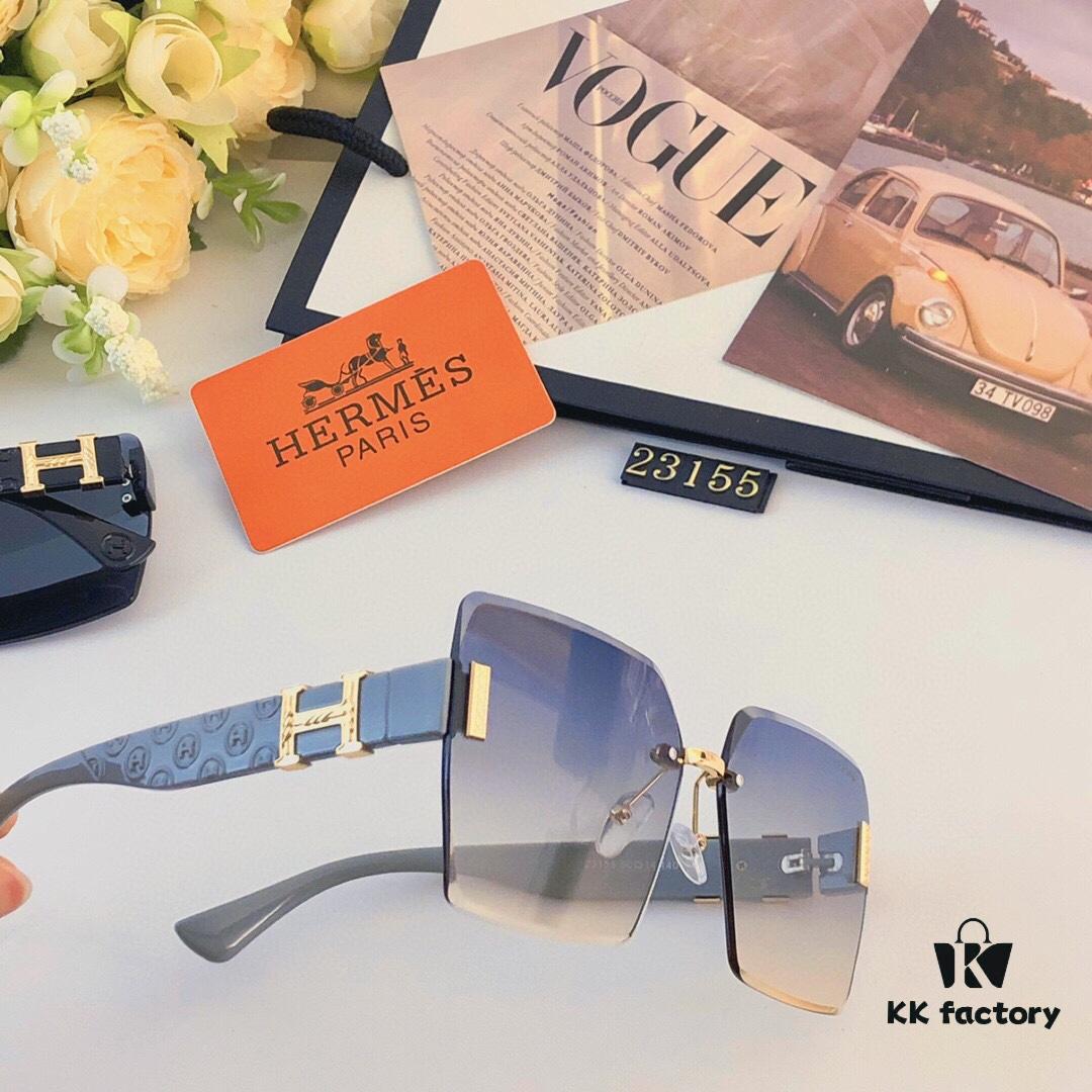 6931aef5ccd8ab3d7afa303d Hermes 2024 New Square Frameless Cut-Out Sunglasses for Women, Retro Fashion Lightweight Luxury Letter Design High-End UV Protection Sun Glasses