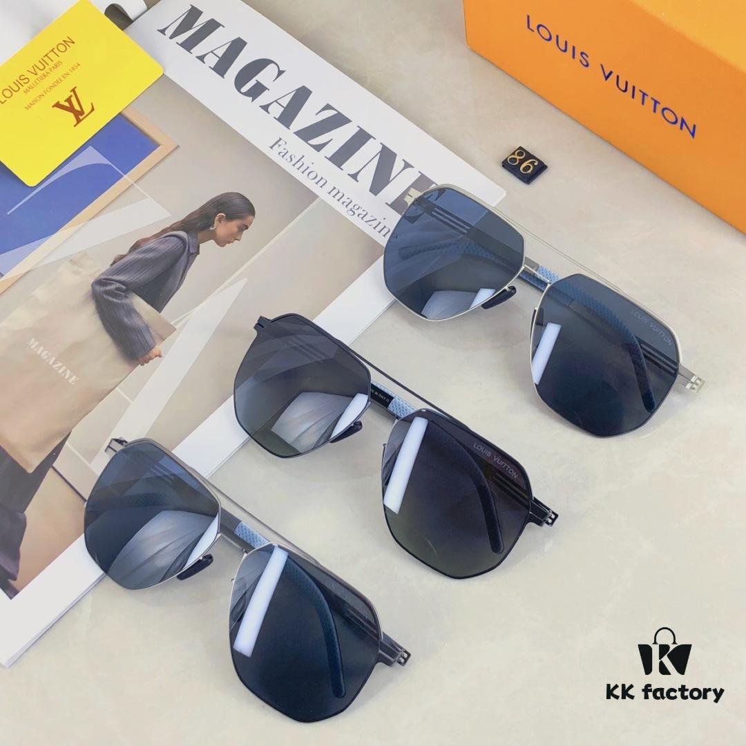 6931af4fccd8ab3d7afa352c Louis Vuitton Metal Double-Bar Men's Aviator Sunglasses, Stylish Black Polarized UV-Protective Shades