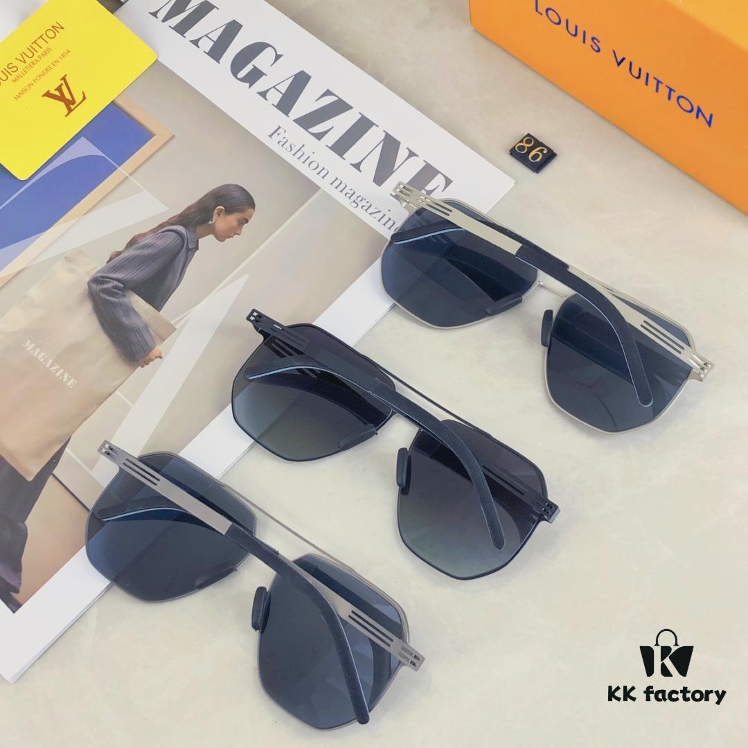 6931af4fccd8ab3d7afa352d Louis Vuitton Metal Double-Bar Men's Aviator Sunglasses, Stylish Black Polarized UV-Protective Shades