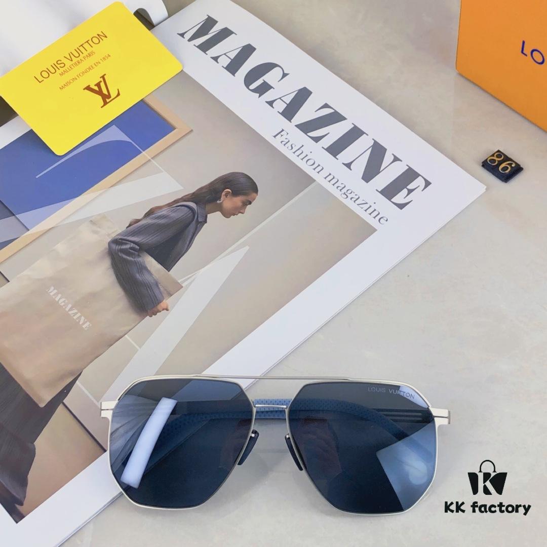 6931af4fccd8ab3d7afa352f Louis Vuitton Metal Double-Bar Men's Aviator Sunglasses, Stylish Black Polarized UV-Protective Shades