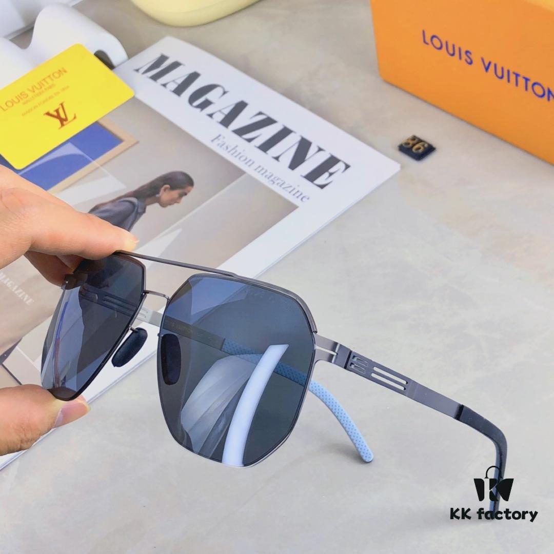 6931af4fccd8ab3d7afa3531 Louis Vuitton Metal Double-Bar Men's Aviator Sunglasses, Stylish Black Polarized UV-Protective Shades