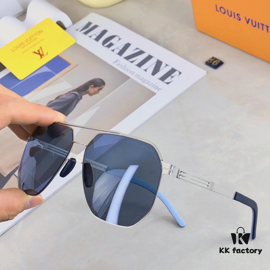 6931af4fccd8ab3d7afa3532 Louis Vuitton Metal Double-Bar Men's Aviator Sunglasses, Stylish Black Polarized UV-Protective Shades