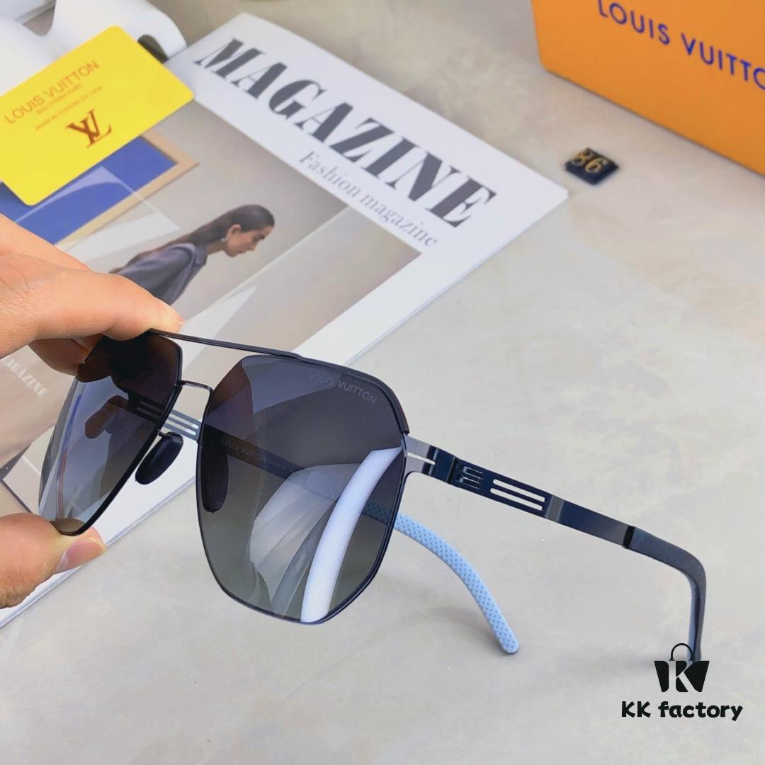 6931af4fccd8ab3d7afa3533 Louis Vuitton Metal Double-Bar Men's Aviator Sunglasses, Stylish Black Polarized UV-Protective Shades