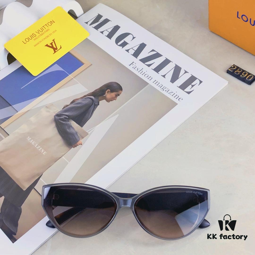 Louis Vuitton 2025 New Korean-Style Oval Cat-Eye Sunglasses Retro Streetwear Hong Kong Style Chic Cool Girl Sunglasses for Women Fashion Influencer Sun Glasses
