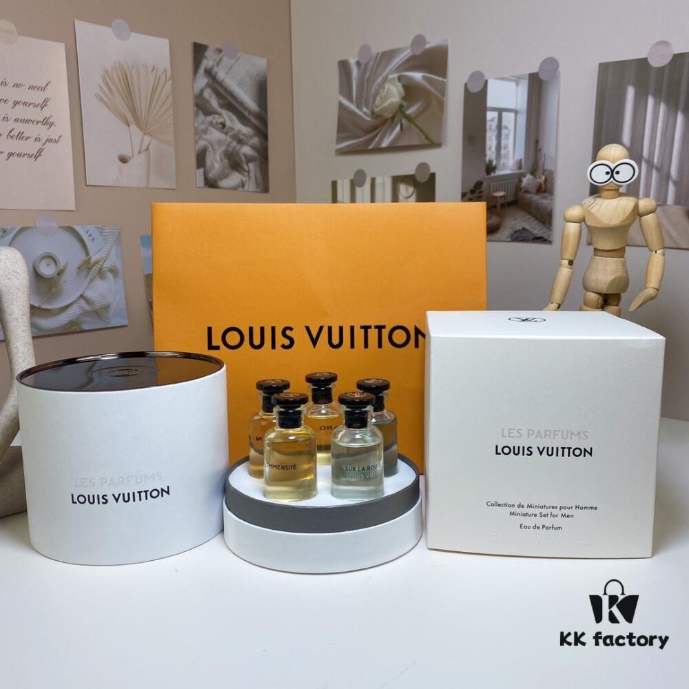 6931afa4ccd8ab3d7afa39d0 Louis Vuitton Men's Perfume Set of 5 (10ml each), Cylindrical Packaging, Includes Official Store Shopping Bag, No Spray Nozzles, Polished Bottles